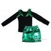 Black Tank Top Kelly Green Ruffles & Bows & Bling Kelly Green Shiny Girls Skirt Set MG2858